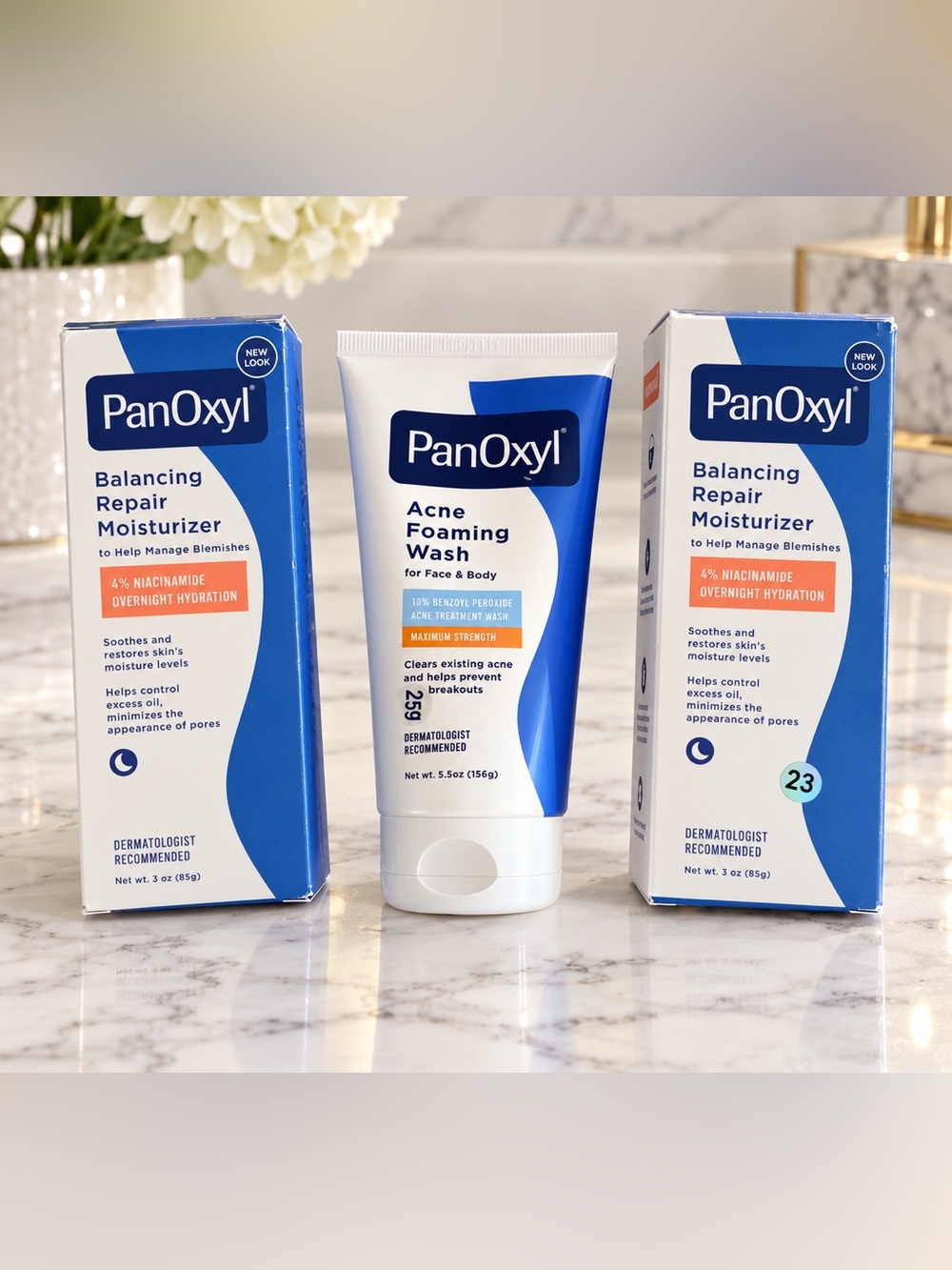 PanOxyl Bundle - Acne Foaming Wash plus 2 Repair Moisturizers! 3 pieces NEW!